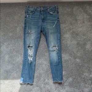 Zara Light Blue Distressed Ankle Jeans